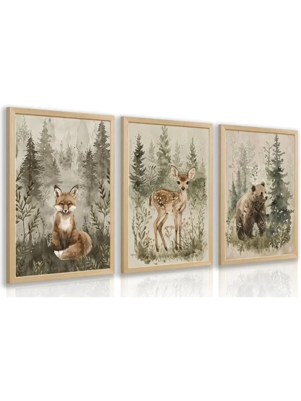 Woodland Animal Nursery Wall Art - Cute Fox, Bear & Deer Decor for Baby Room